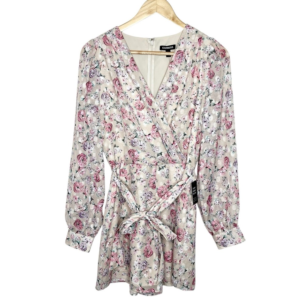 Express Floral Romper Womens Small Cottage Rose Pastel Romantic Long Sleeve